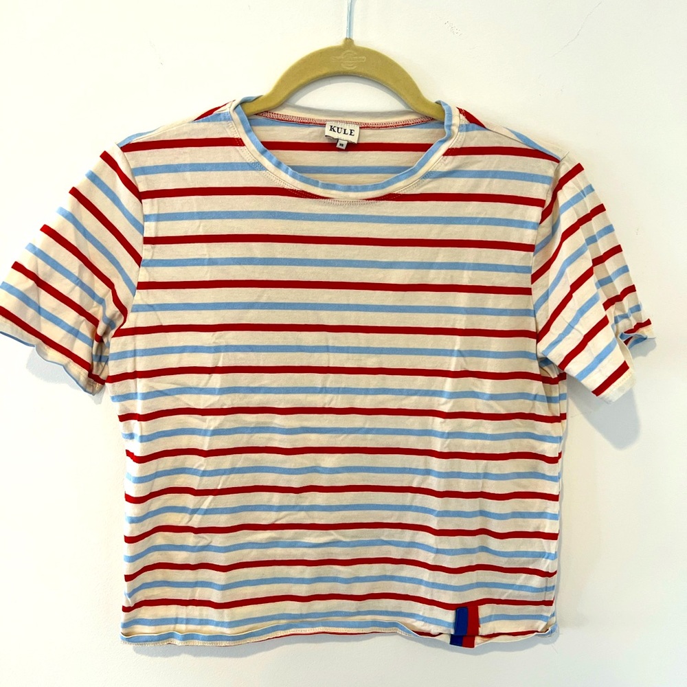 Kule The Modern short sleeve tee in light blue red stripe size XS